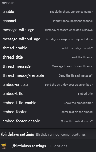 Hugo birthdays settings