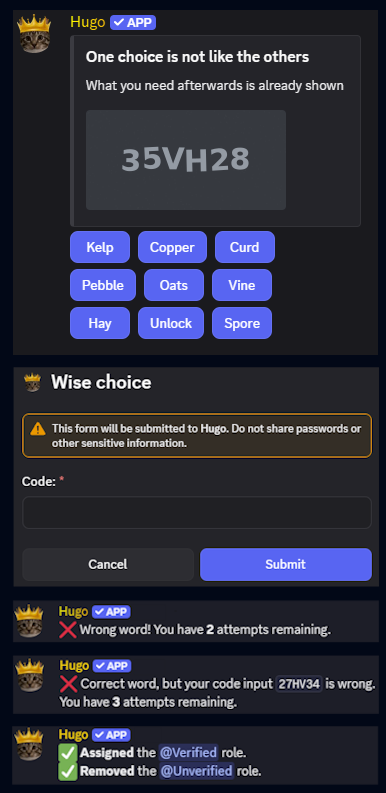 Hugo fake-button captcha setup
