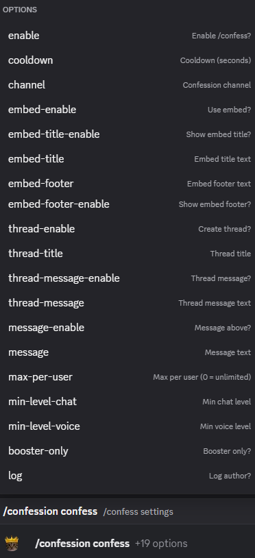 Hugo confession confess settings