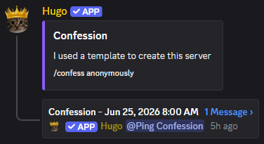 Example anonymous confession posted by Hugo