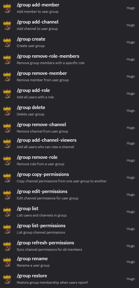 Hugo group command configuration