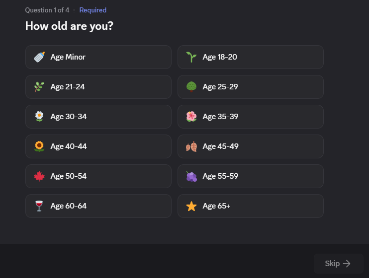 Discord onboarding age question