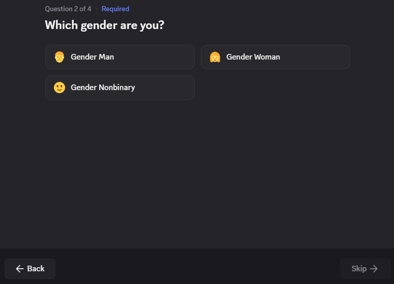 Discord onboarding gender question
