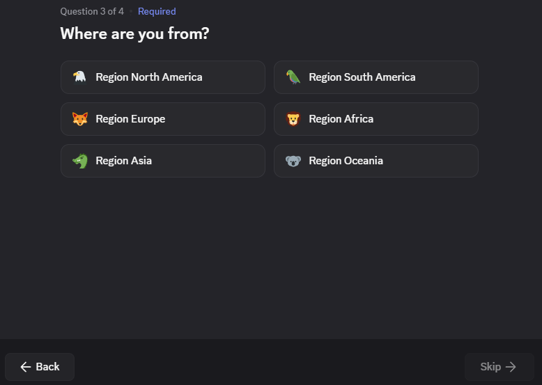 Discord onboarding region question