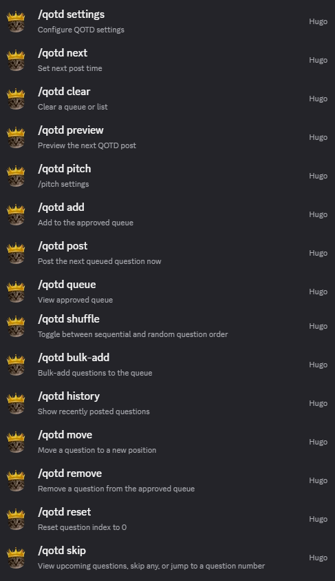 Hugo QOTD command settings