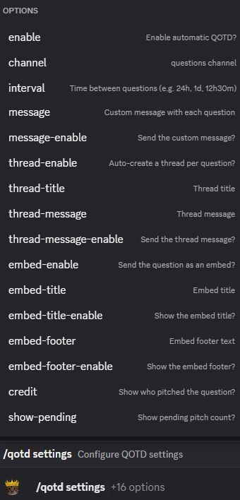 Hugo QOTD settings