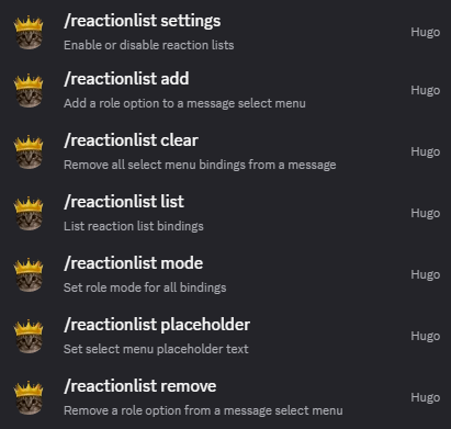 Hugo reaction list role setup