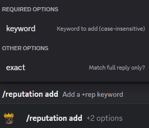 Hugo reputation add command configuration