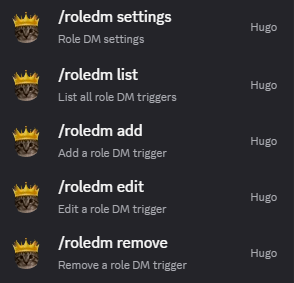 Hugo role DM command overview
