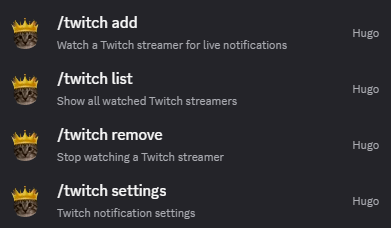 Hugo twitch command